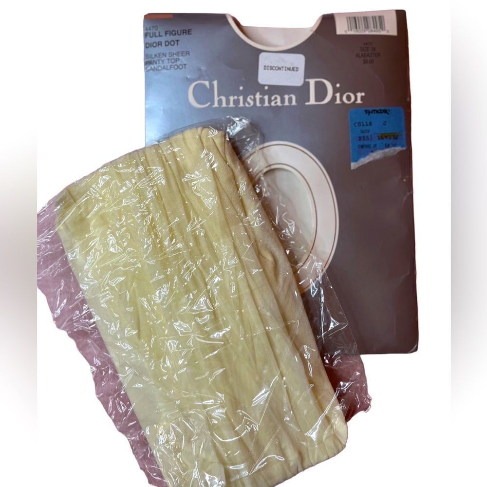 VTG Christian Dior cream Dior Dot plus size nylons stockings pantyhose